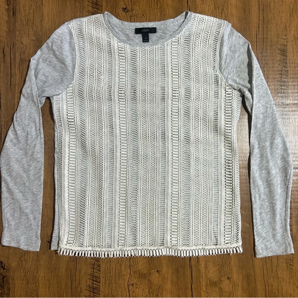 J. Crew gray cotton long sleeve top with lace details small